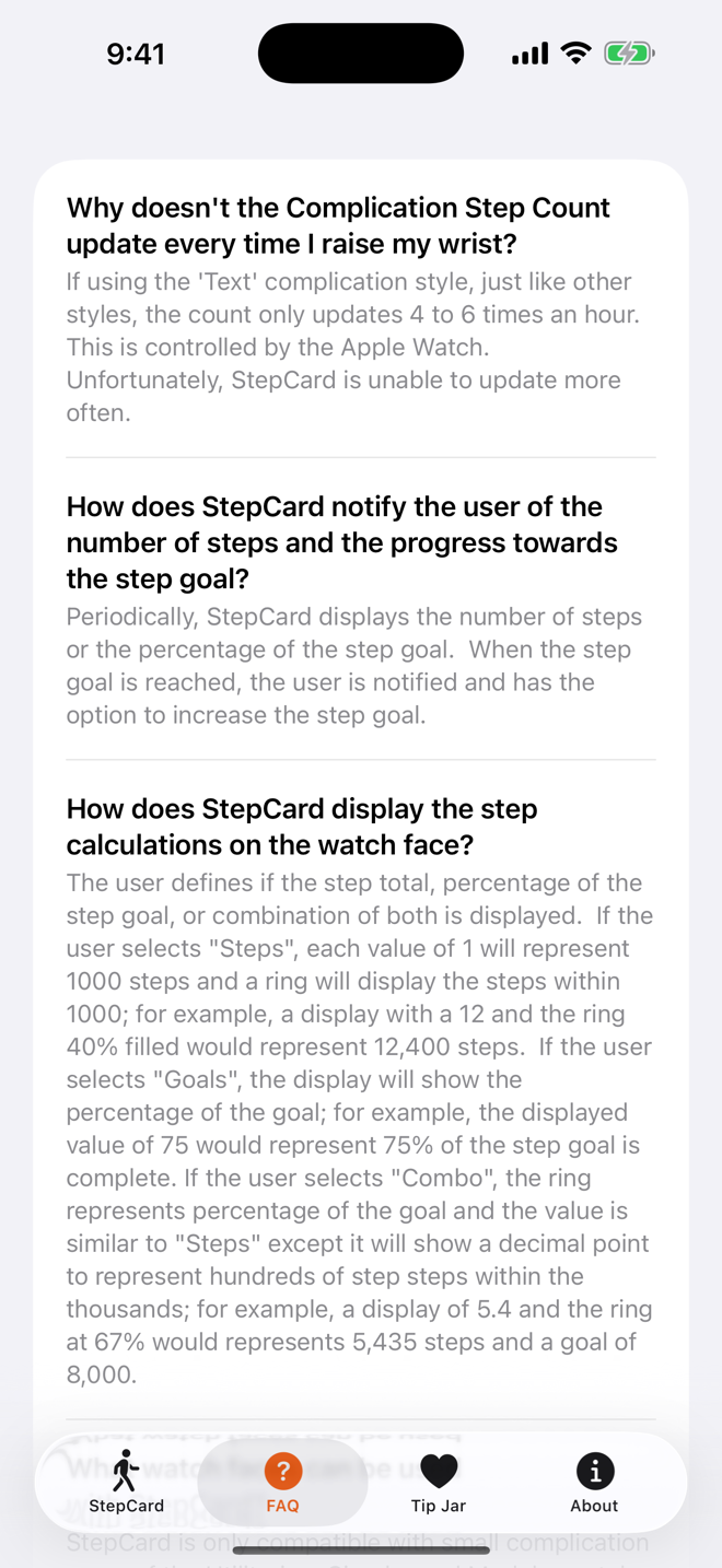StepCard iPhone app: frequently asked questions